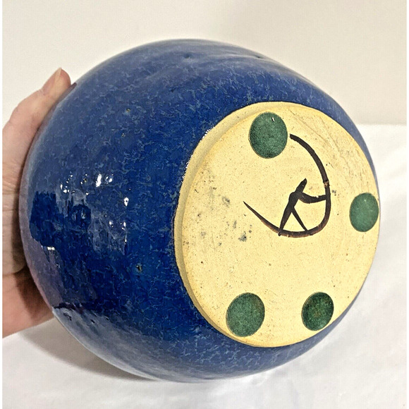 Studio pottery flower pot vase planter deep blue ovoid organic cottage farmhouse - Picture 5 of 8